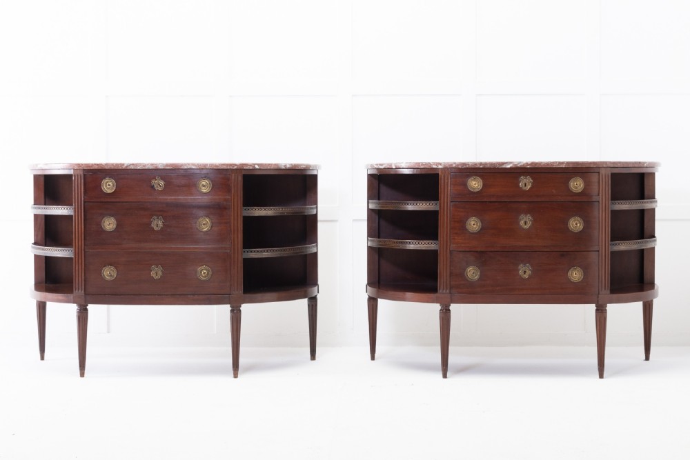 Pair of 19th Century French Mahogany Demi Lune Side Cabinets View II