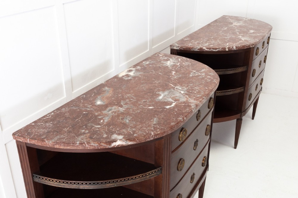 Pair of 19th Century French Mahogany Demi Lune Side Cabinets View III