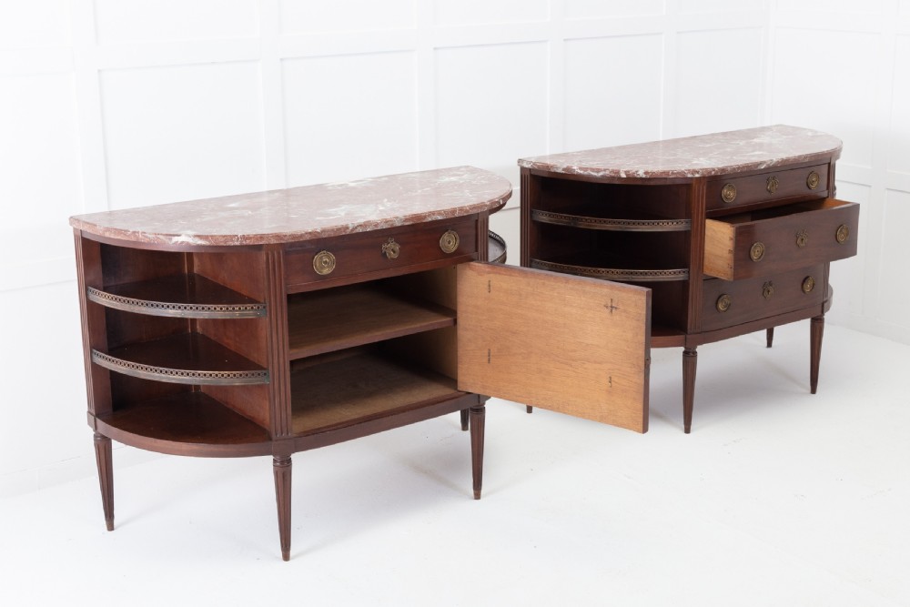 Pair of 19th Century French Mahogany Demi Lune Side Cabinets View VIII