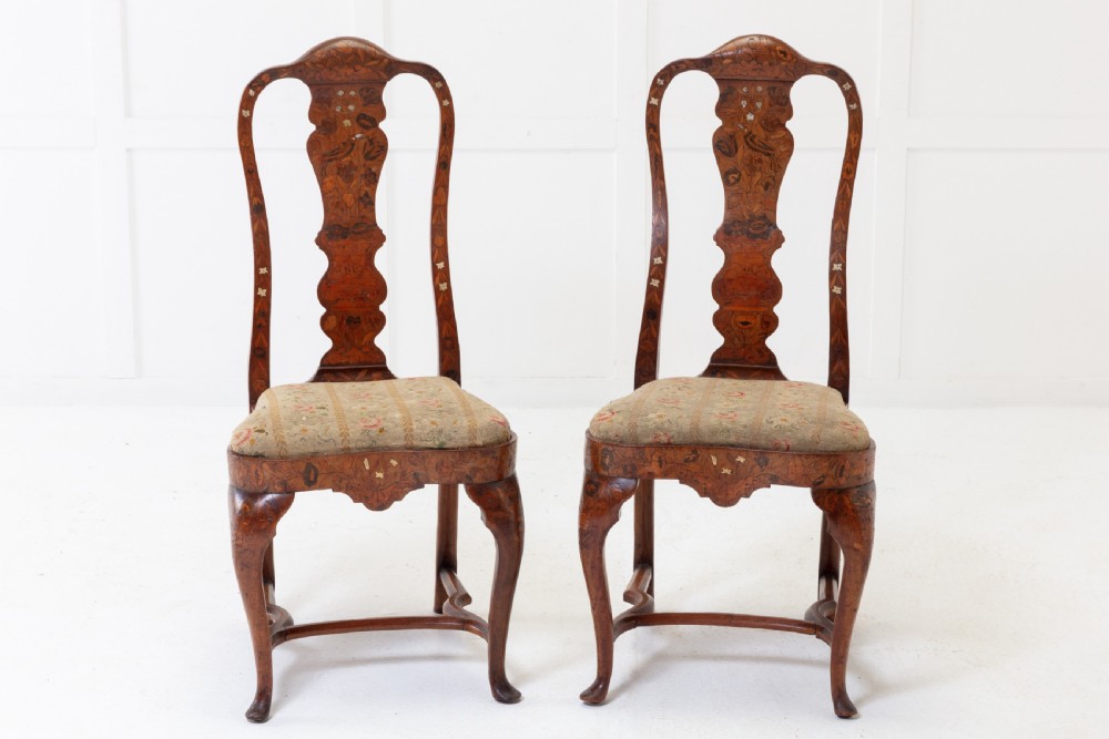 Pair of 18th Century Dutch Marquetry Side Chairs