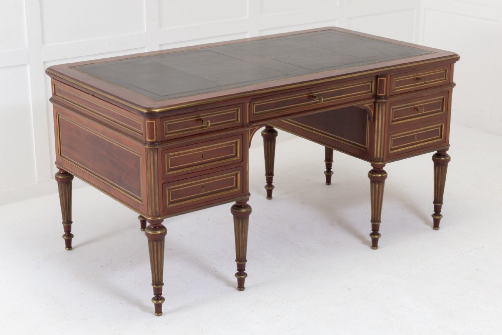 19th Century French Brass Inlaid Mahogany Desk