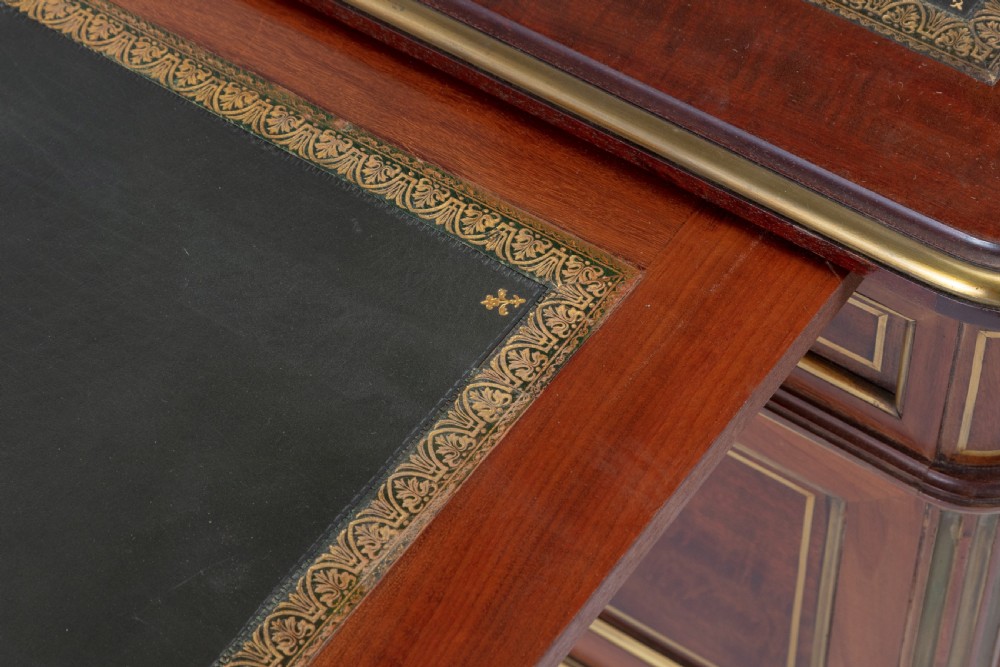 19th Century French Brass Inlaid Mahogany Desk View XI