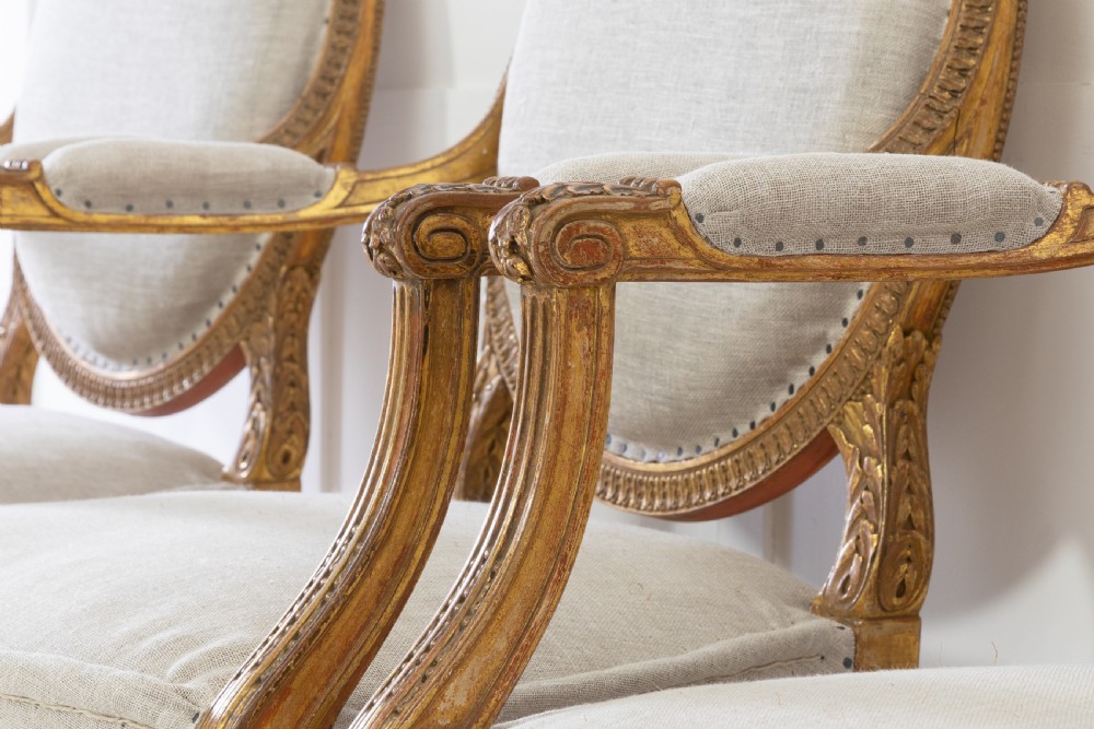 Set of Four 1920s French Gilt Carved Wood Armchairs View IV