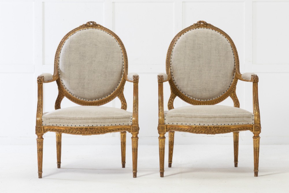 Set of Four 1920s French Gilt Carved Wood Armchairs View VIII