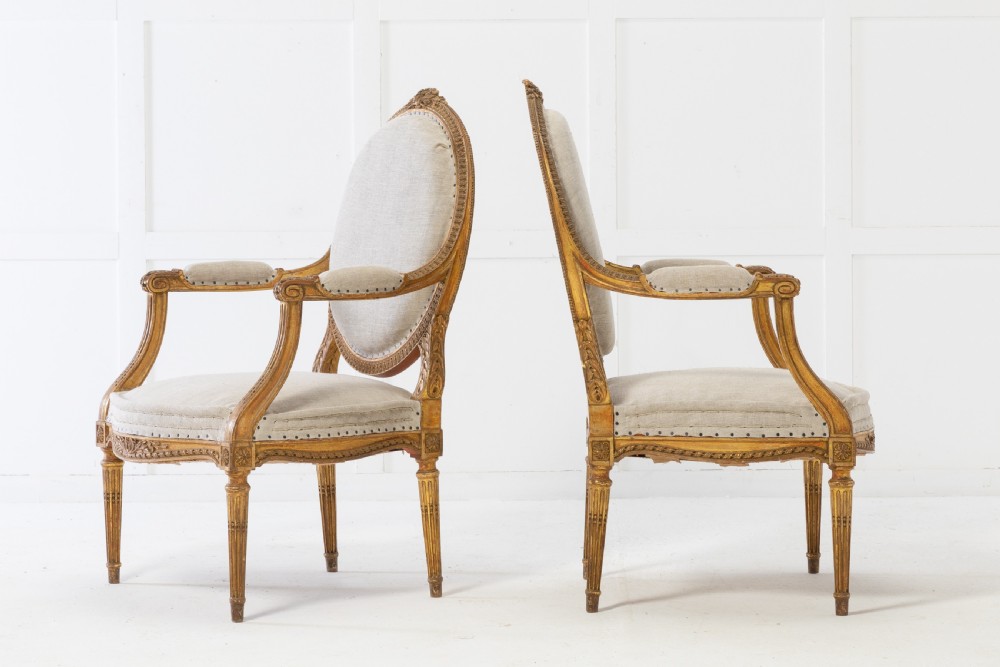 Set of Four 1920s French Gilt Carved Wood Armchairs View IX