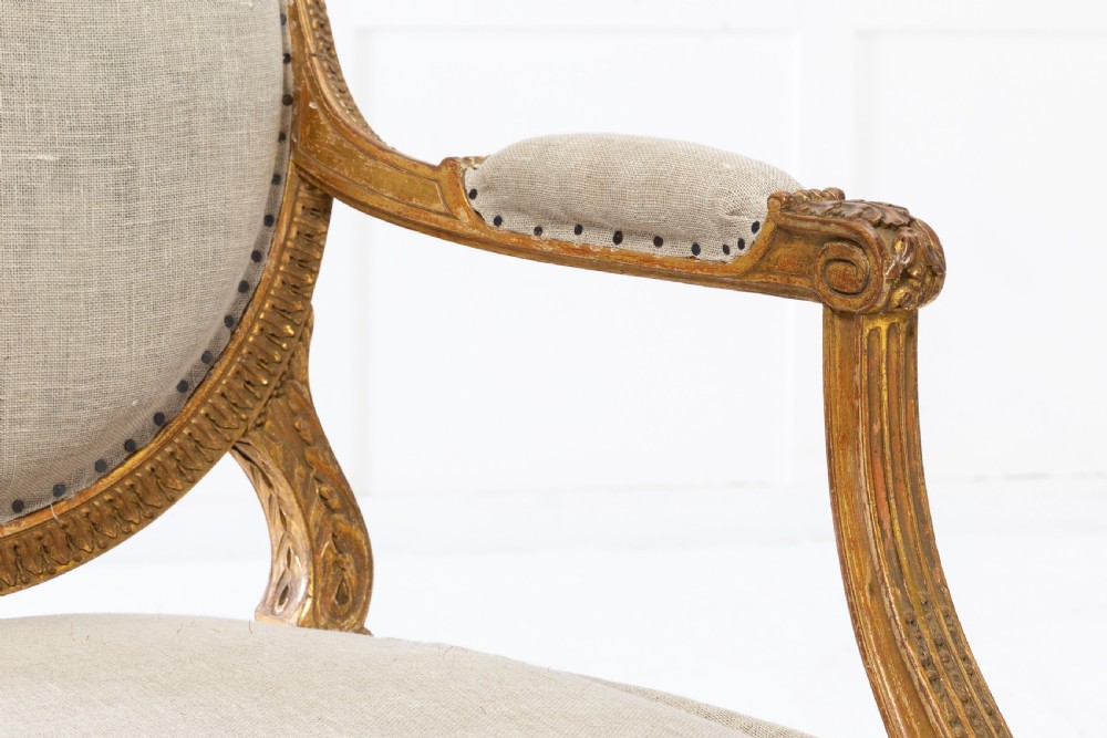 Set of Four 1920s French Gilt Carved Wood Armchairs View XI