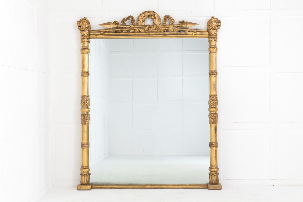 Monumental Scale Regency Carved Giltwood Mirror