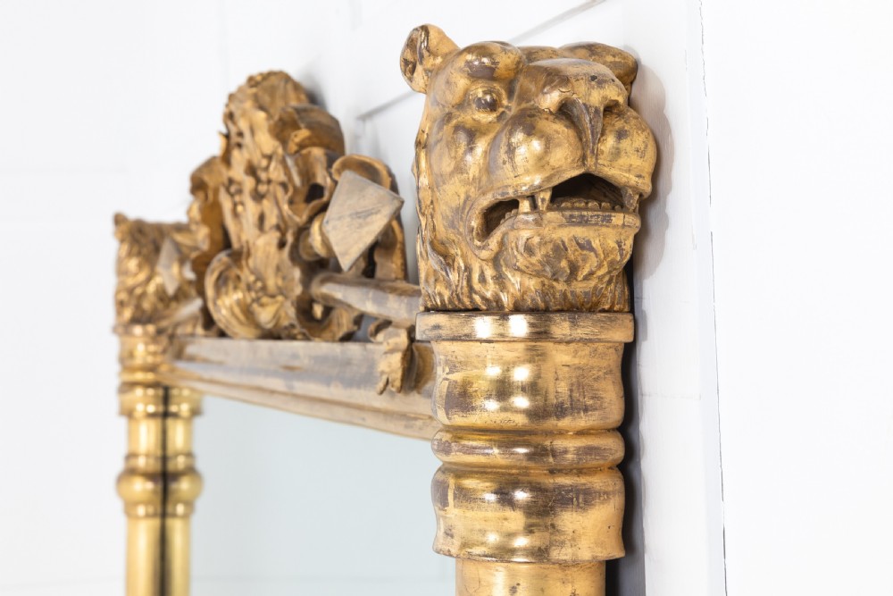 Monumental Scale Regency Carved Giltwood Mirror View II