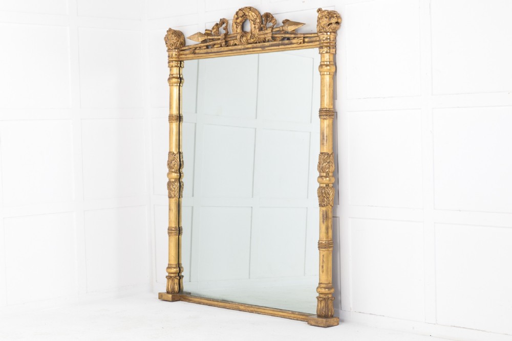 Monumental Scale Regency Carved Giltwood Mirror View V