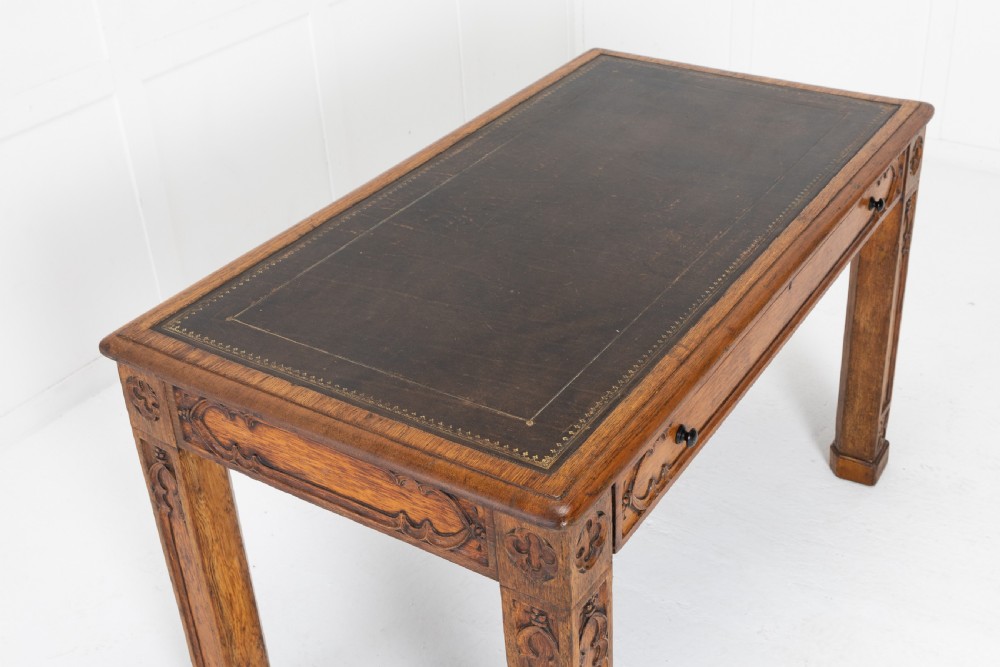 19th Century Regency Oak Gothic Desk with Leather Top