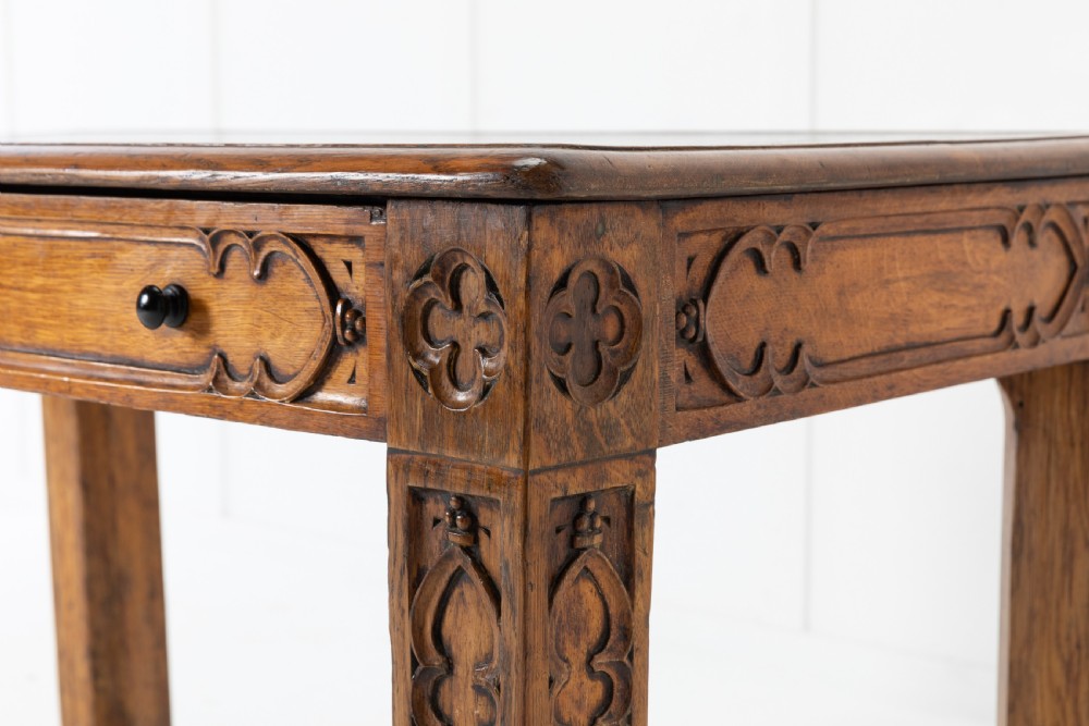 19th Century Regency Oak Gothic Desk with Leather Top View III
