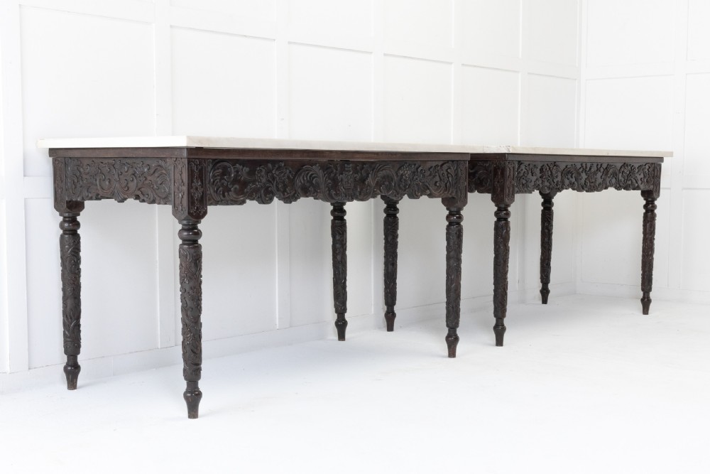 Large Pair Of Important Early 19th Century Chinese Hardwood Marble Top Console Tables