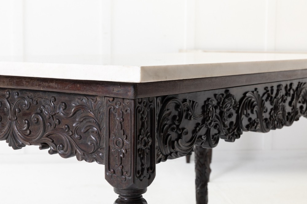 Large Pair Of Important Early 19th Century Chinese Hardwood Marble Top Console Tables View II