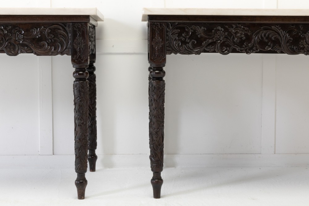 Large Pair Of Important Early 19th Century Chinese Hardwood Marble Top Console Tables View III