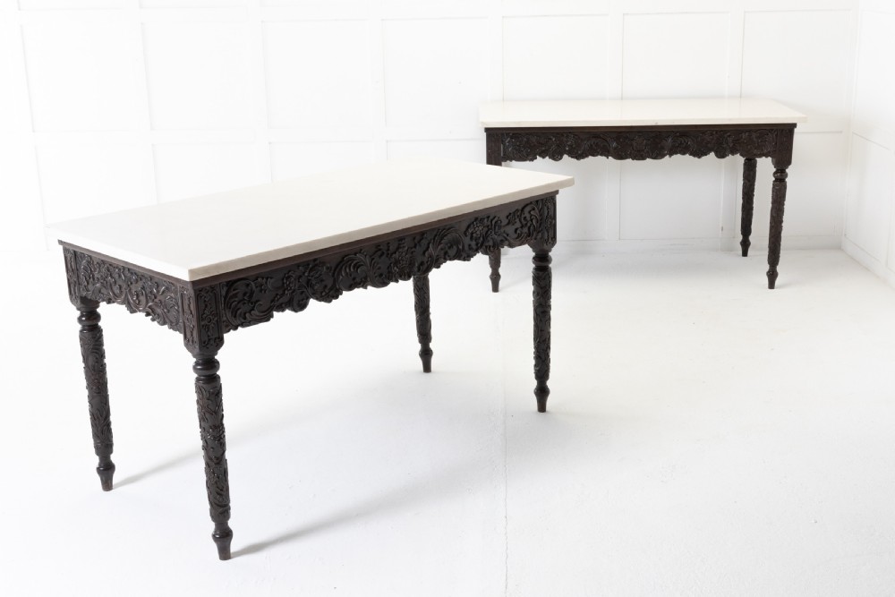 Large Pair Of Important Early 19th Century Chinese Hardwood Marble Top Console Tables View V