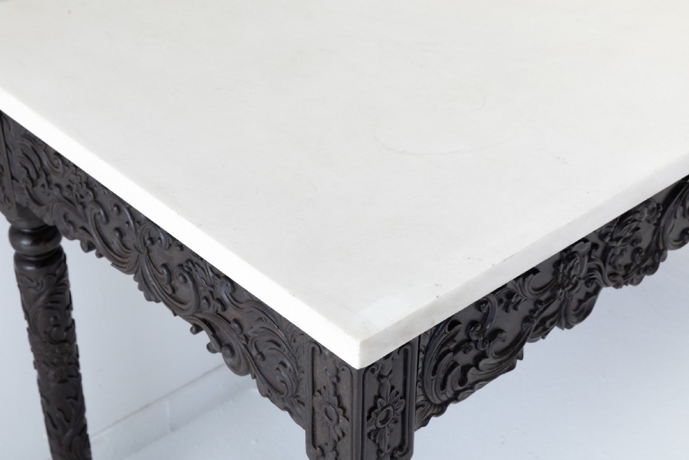 Large Pair Of Important Early 19th Century Chinese Hardwood Marble Top Console Tables View VII