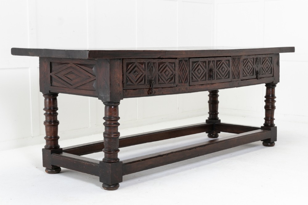 17th Century Spanish Provincial Carved Walnut Side Table View VI