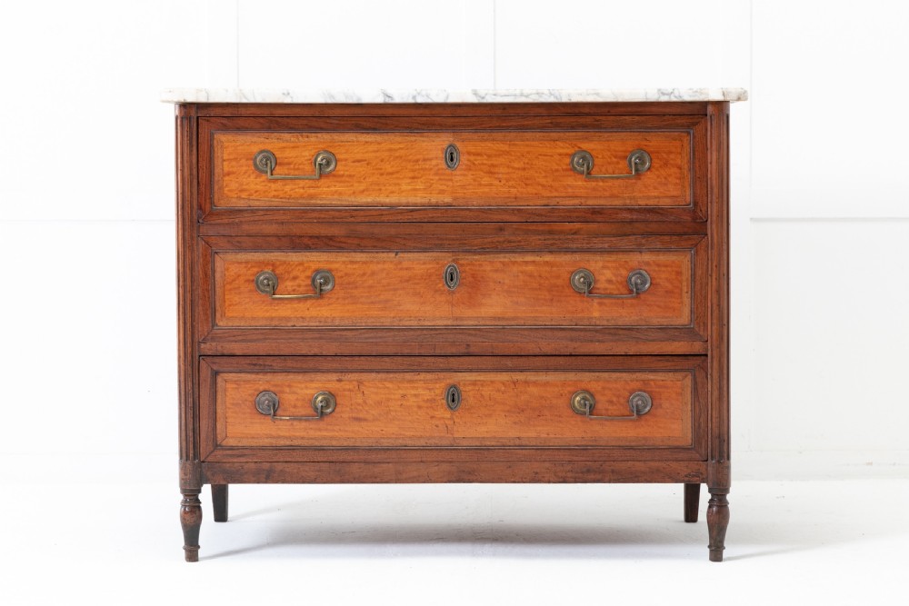 Early 19th Century French Walnut and Satinwood Commode with Marble Top View II