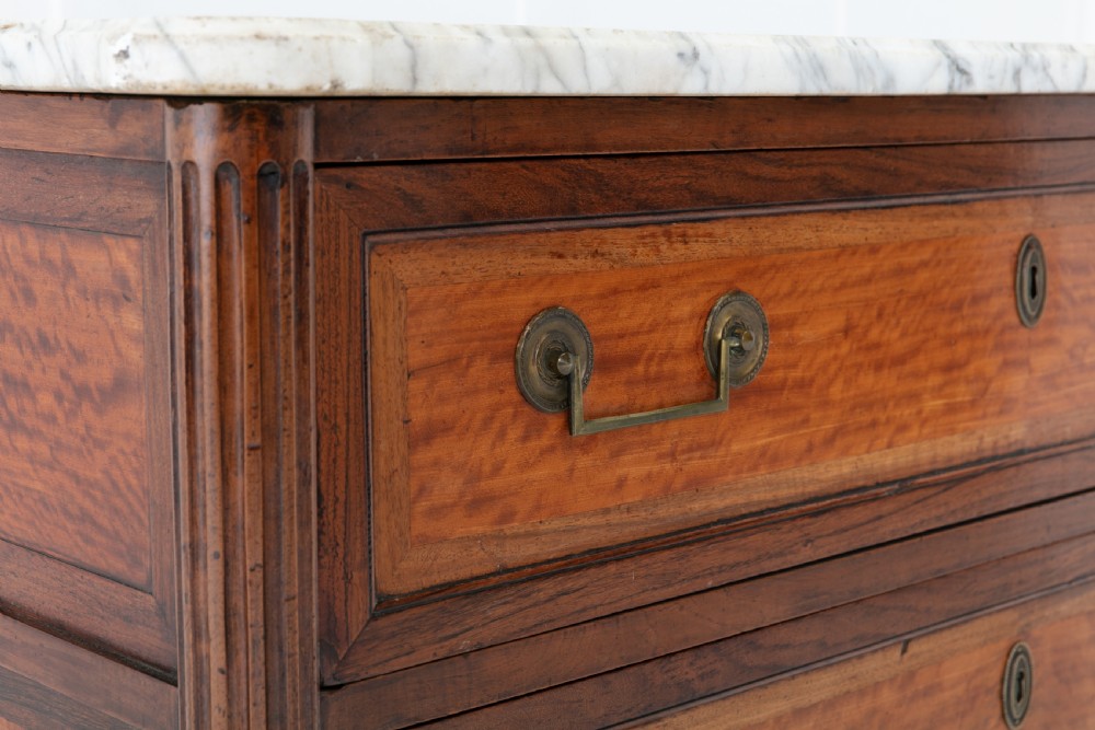 Early 19th Century French Walnut and Satinwood Commode with Marble Top View III