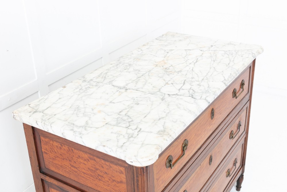 Early 19th Century French Walnut and Satinwood Commode with Marble Top View VI