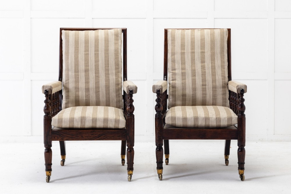 Pair of Large 19th Century English Simulated Rosewood Armchairs