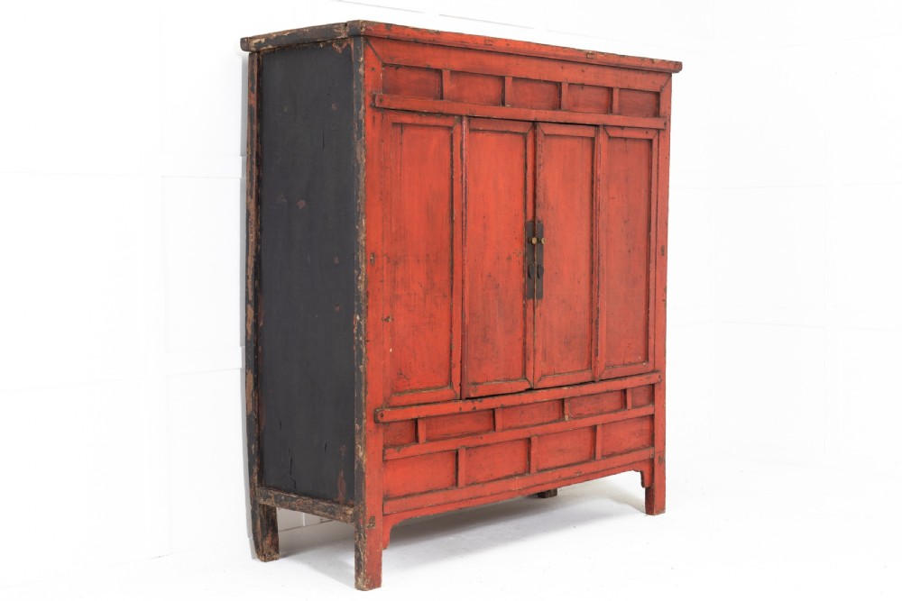 19th Century Chinese Red Lacquer Cabinet View II