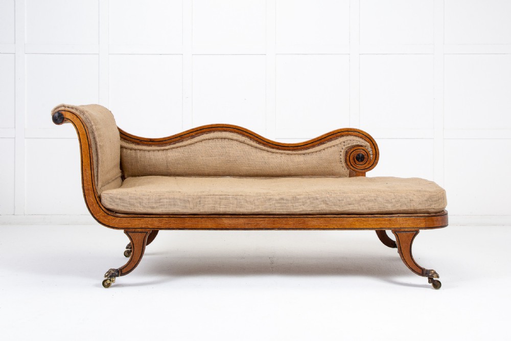 19th Century English Oak and Ebonised Inlay Chaise Longue