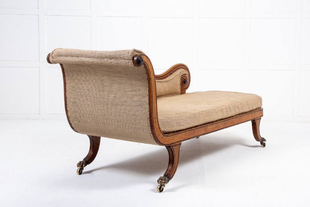 19th Century English Oak and Ebonised Inlay Chaise Longue View II