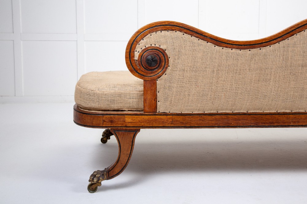 19th Century English Oak and Ebonised Inlay Chaise Longue View IV