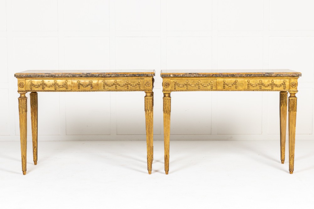 Pair of 18th Century Italian Giltwood Console Tables