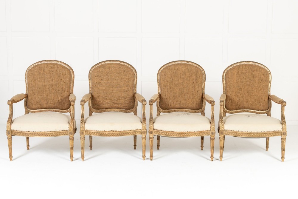 Set of Four 19th Century French Giltwood Armchairs