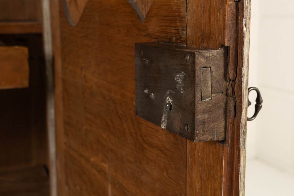 An eighteenth-century carved French painted oak armoire featuring two doors with ornate floral mouldings and short cabriole feet. View IX