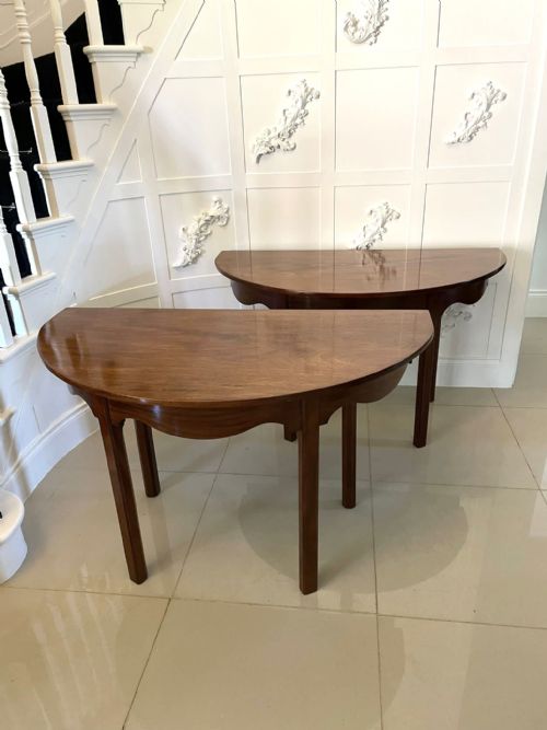 Outstanding Quality Pair of Antique George III Mahogany Demi Lune Shaped Console Tables