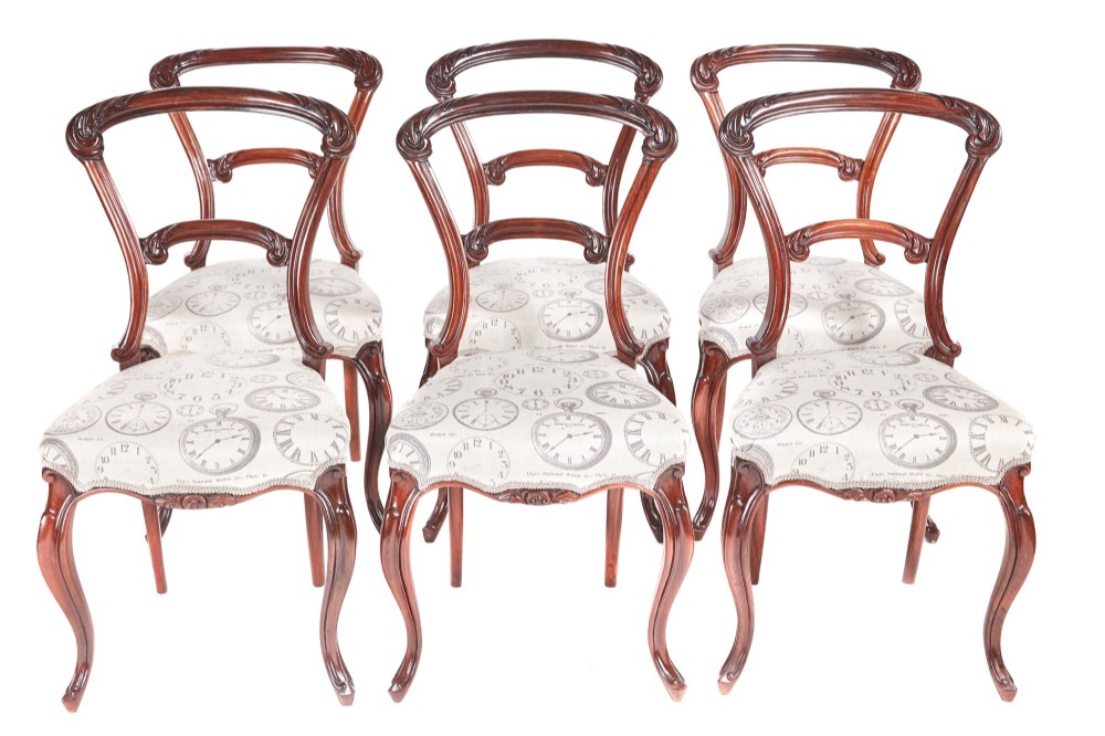  Exceptional Quality Set of 6 Victorian Carved Rosewood Dining Chairs


