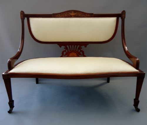 A Mahogany Inlaid Edwardian Period Antique Settee