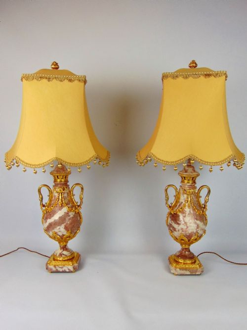 A Fine Pair of  Large Marble Table Lamps