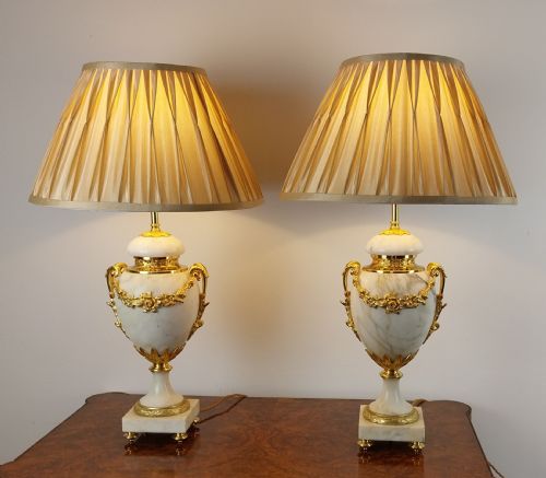Pair of French Marble Table Lamps