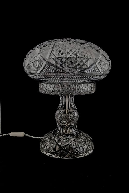 Large Cut Glass Mushroom Table Lamp Circa 1920