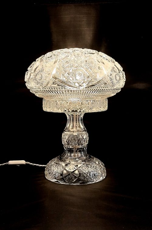 fig 2. Large Cut Glass Mushroom Table Lamp Circa 1920