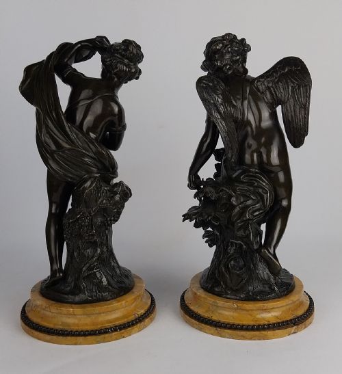 FINE PAIR OF BRONZE ANTIQUE SCULPTURES CUPID PSYCHE - ADDITIONAL PHOTO 3