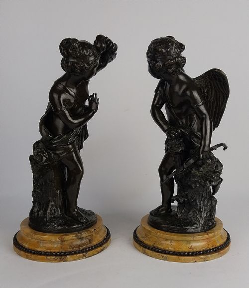 FINE PAIR OF BRONZE ANTIQUE SCULPTURES CUPID PSYCHE - ADDITIONAL PHOTO 4