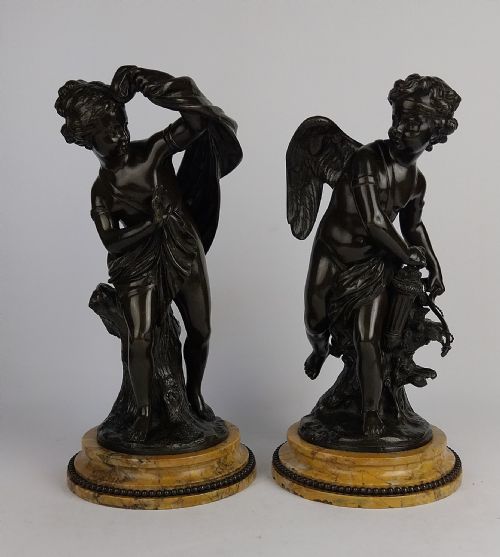 FINE PAIR OF BRONZE ANTIQUE SCULPTURES CUPID PSYCHE - ADDITIONAL PHOTO 14