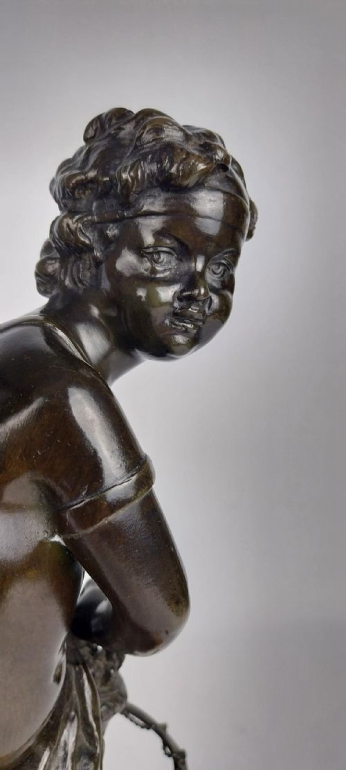 FINE PAIR OF BRONZE ANTIQUE SCULPTURES CUPID PSYCHE - ADDITIONAL PHOTO 5