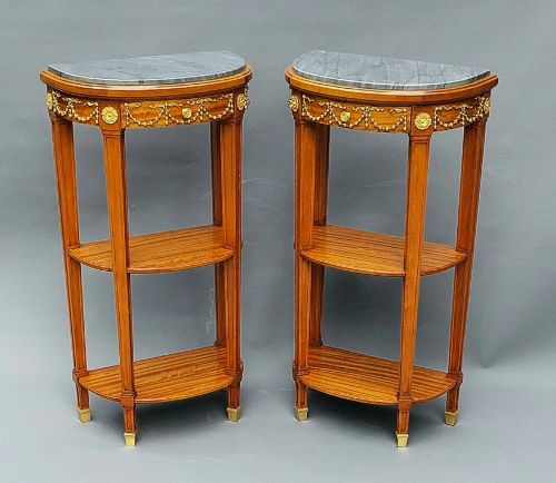 A Pair of French Satinwood Etagere Tables with Marble Tops and Gilt Bronze Mounts, Circa 1900