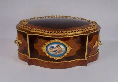 Antique French Kingwood & Tulipwood Table Planter with Gilt Bronze Mounts, Circa 1880