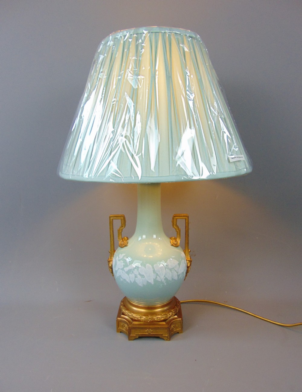A porcelain duck egg blue lamp View II