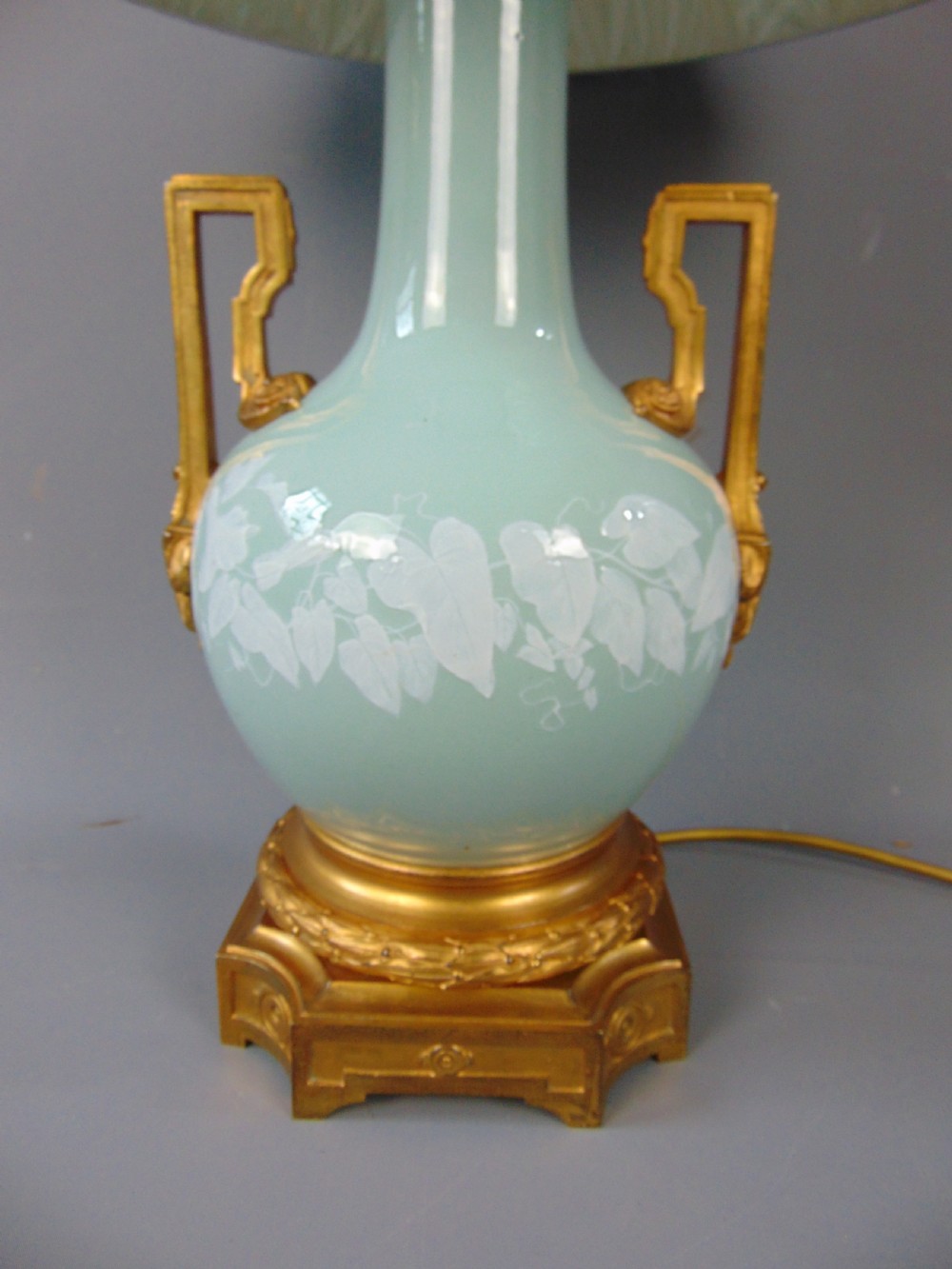 A porcelain duck egg blue lamp View III