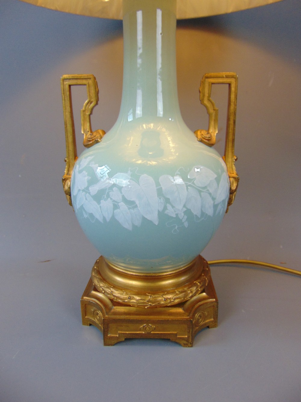 A porcelain duck egg blue lamp View IV