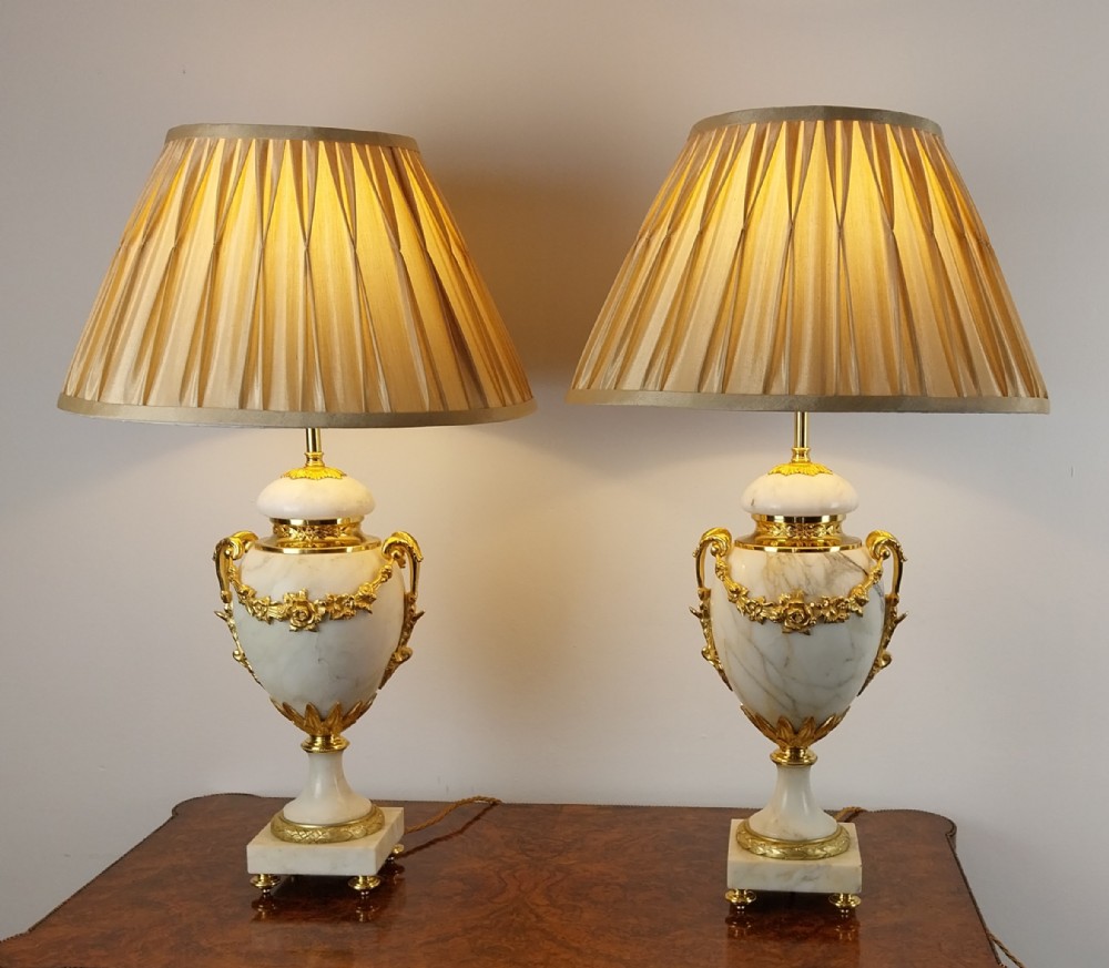 Pair of French Marble Table Lamps