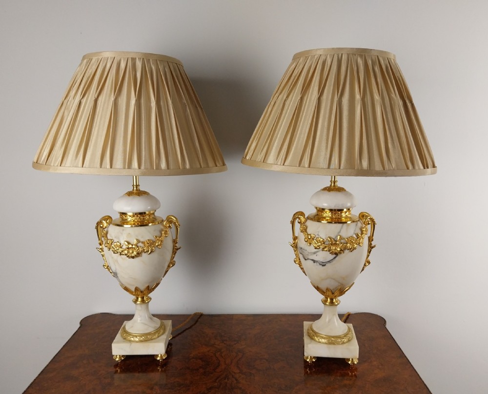 Pair of French Marble Table Lamps View II